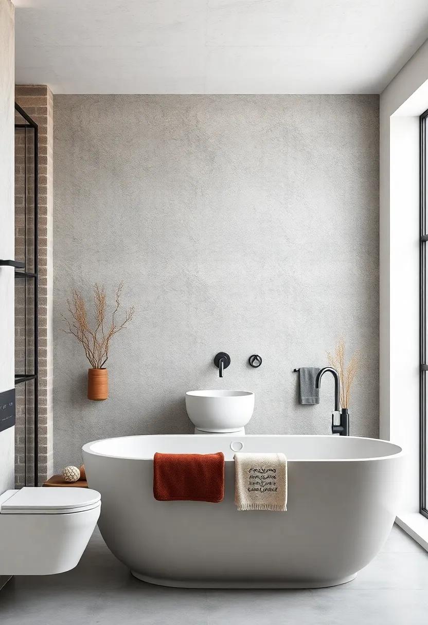 Industrial Chic: Discover the allure⁢ of industrial-style⁢ walls⁤ with exposed concrete ⁣or brick, giving your bathroom a‌ raw, authentic‌ feel