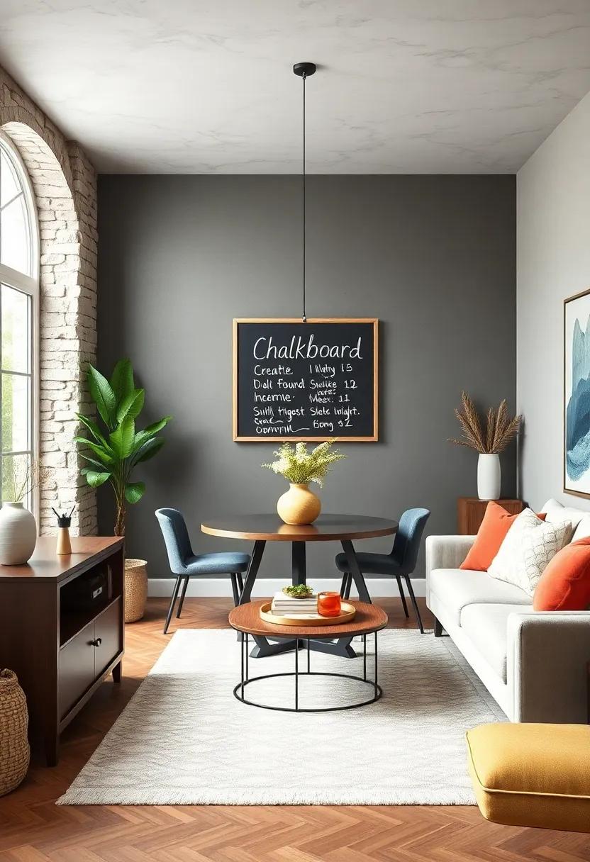 DIY chalkboard: create a chalkboard wall or a framed chalkboard for menus, quotes, or family messages to keep it interactive