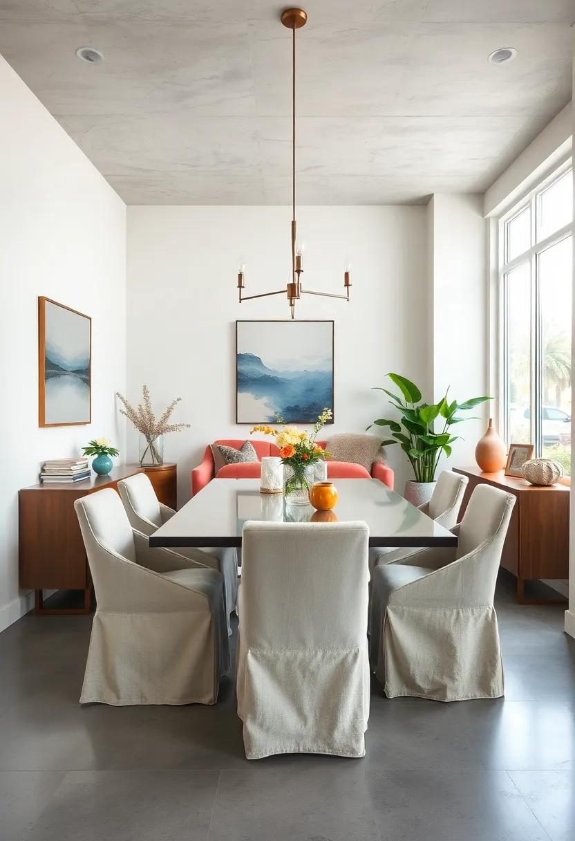 Fabric Chairs: Slipcover your dining chairs with colorful or patterned fabric to refresh their look without buying new ones