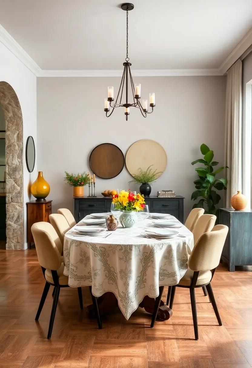 Vintage Tablecloths: Use vintage or thrifted tablecloths to add character and charm to your dining room table