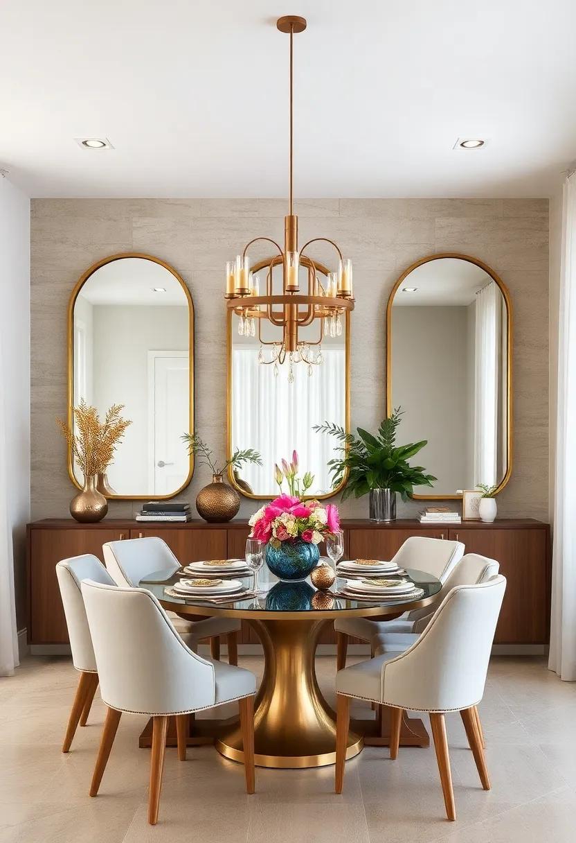 Wall Mirrors: Use mirrors to make your dining room feel larger and more luminous while adding a touch of elegance
