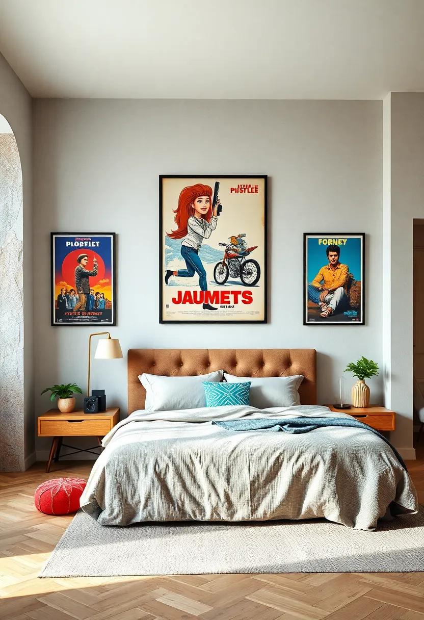 Artistic Movie Posters: Display artistic renditions of movie posters that reinterpret classic films, adding a modern twist to vintage cinema