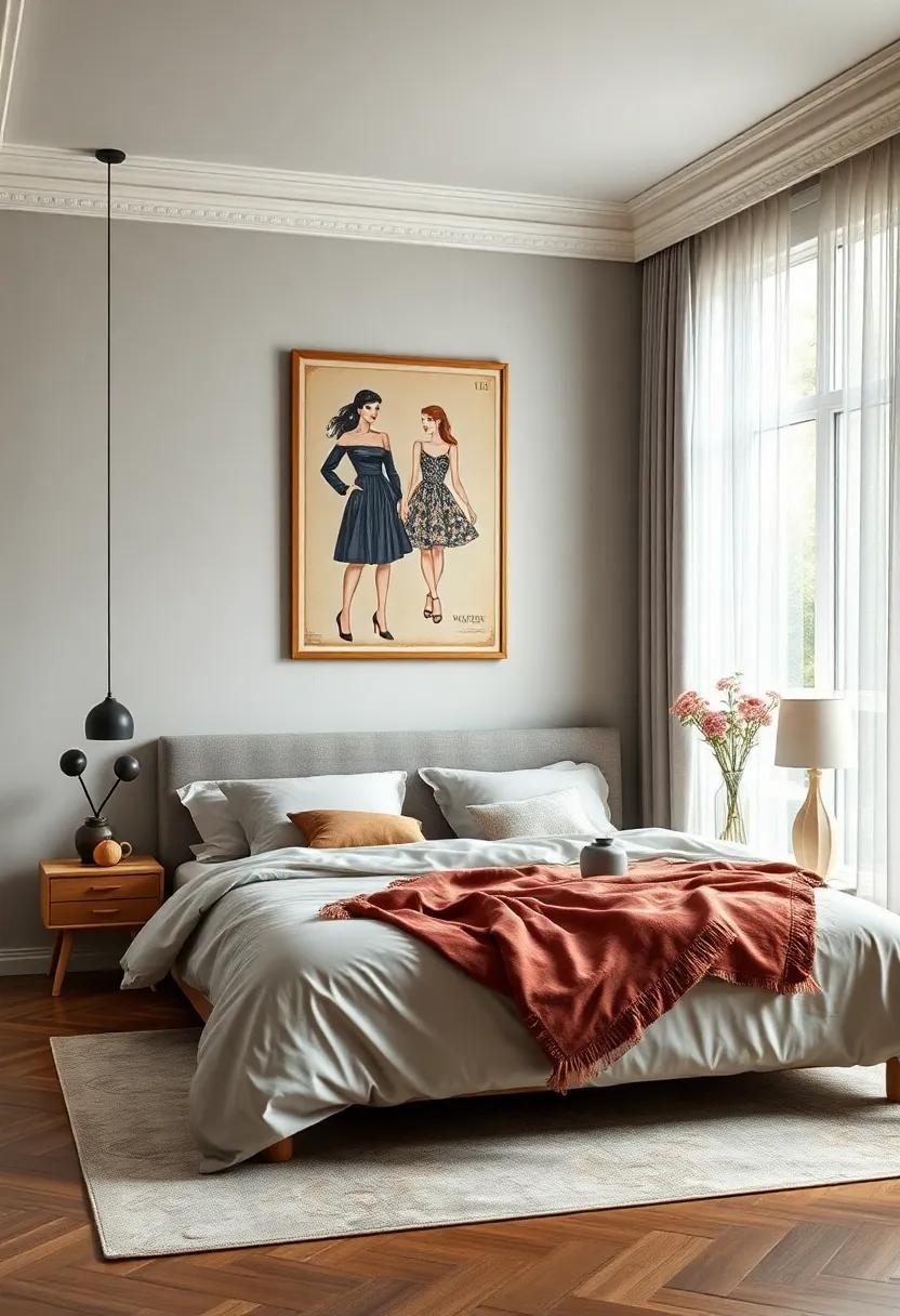 Retro Fashion Illustrations: Highlight stylish vintage fashion illustrations that embody the trends of bygone eras, adding a chic touch to your walls