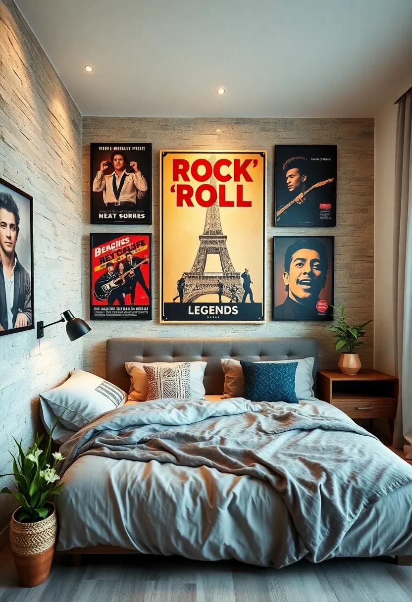 Rock 'n' Roll Legends: Celebrate your love for music with posters featuring legendary bands and artists from the '60s, '70s, and '80s for a lively atmosphere