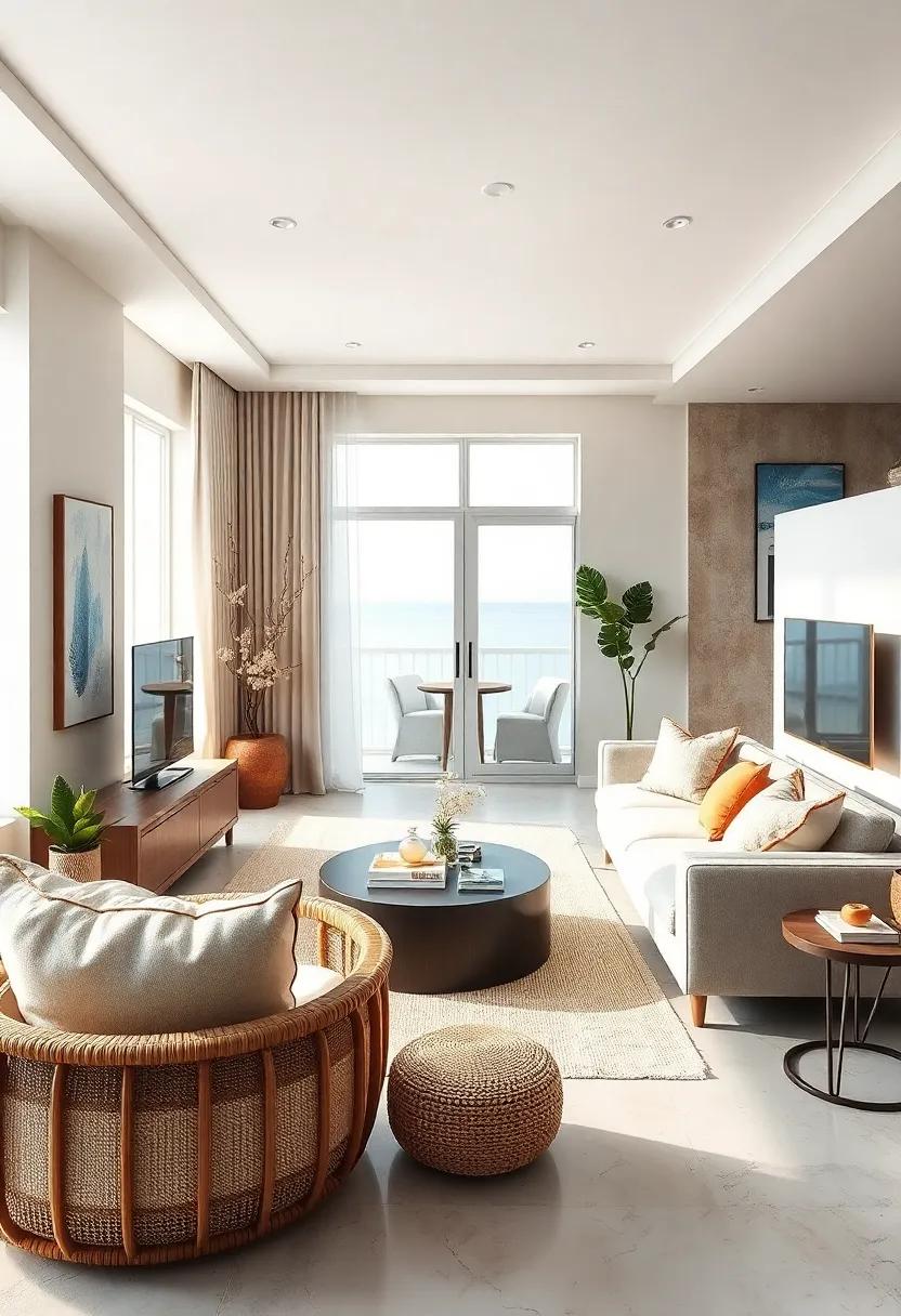 Sandy Hues: Opt for a color palette inspired by the beach—soft beiges, sandy whites, and gentle blues to create a calming atmosphere