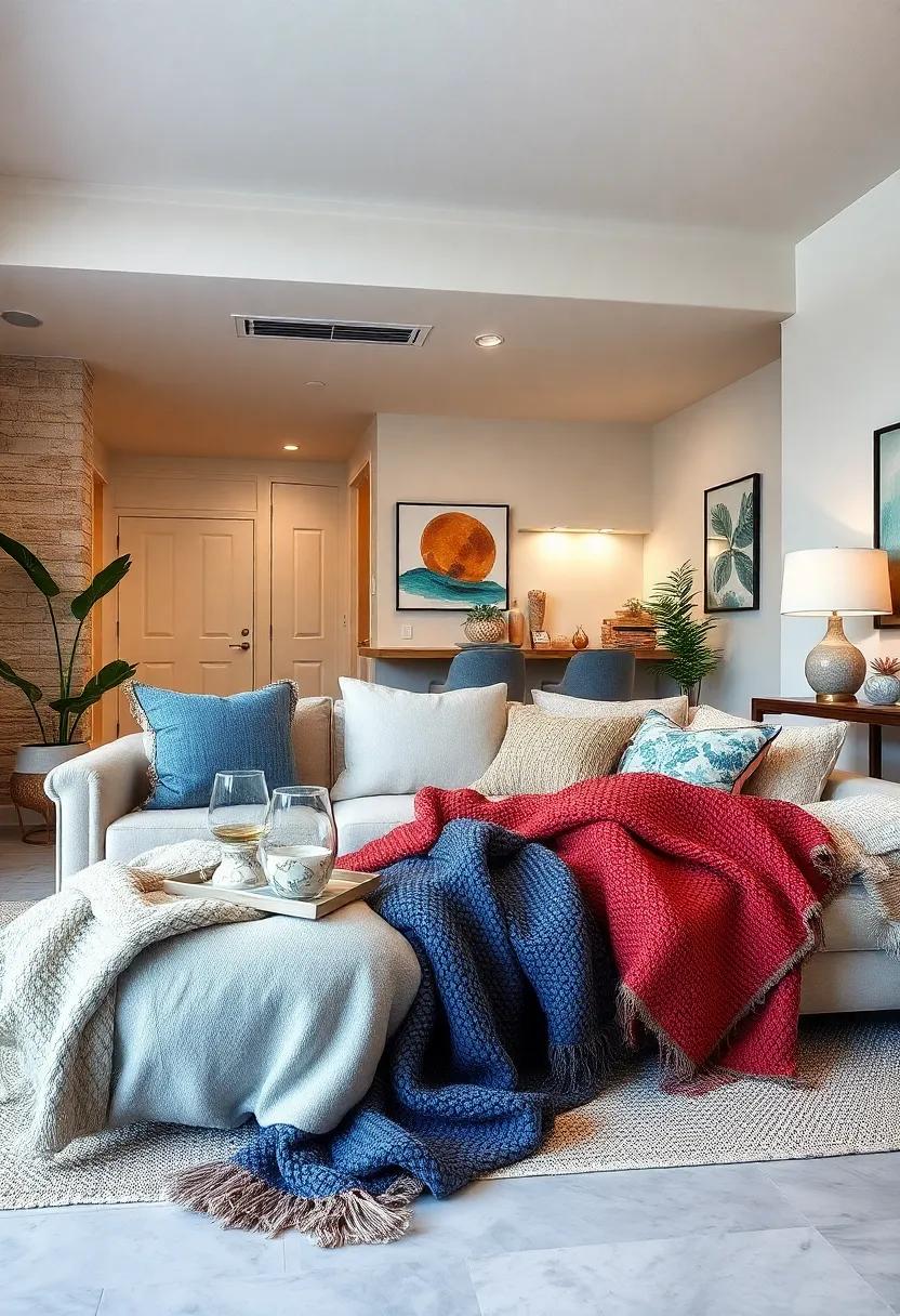 Textured Throws: Layer soft, textured throws on your sofa to create a cozy, inviting ambiance that beckons relaxation