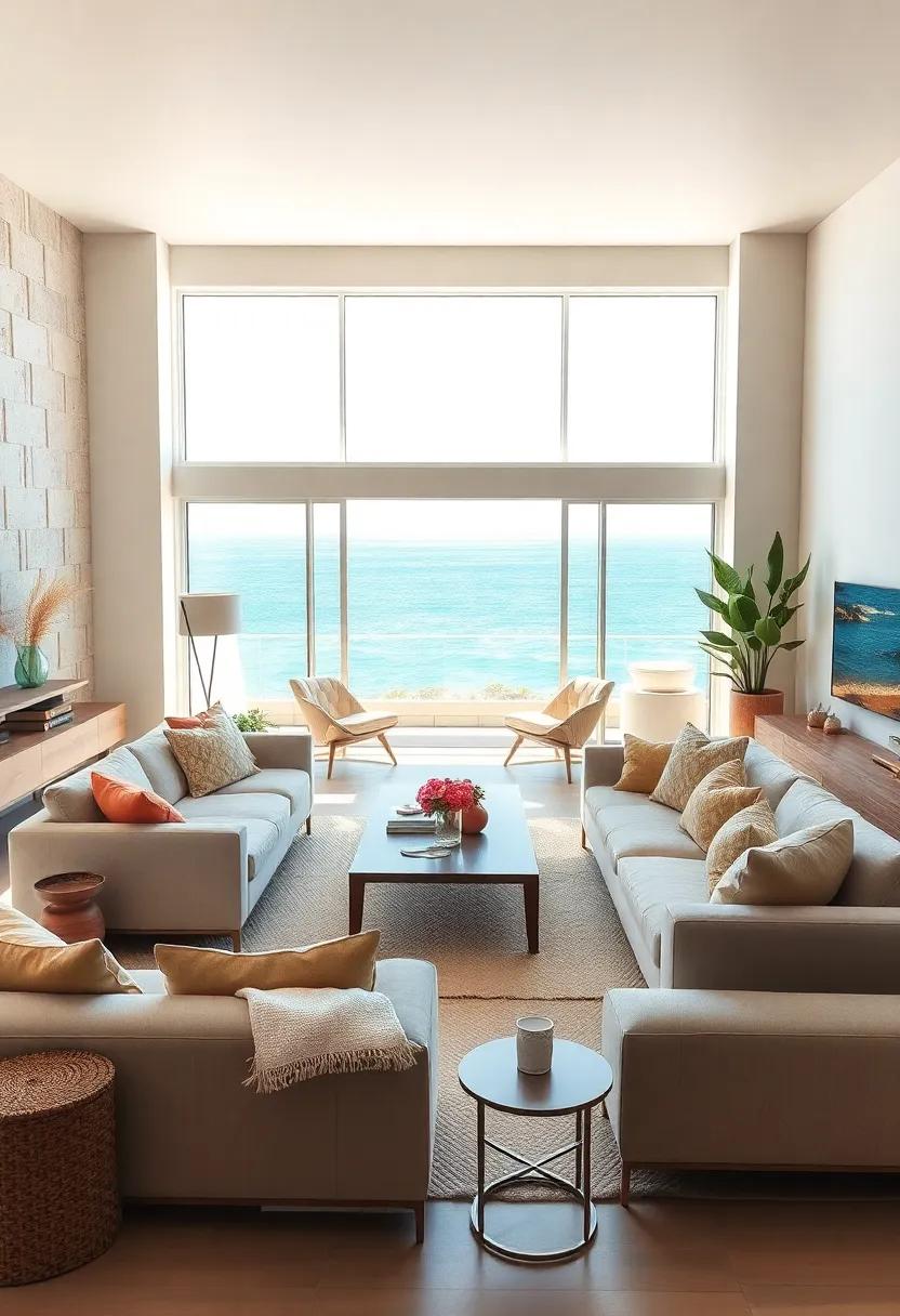 Waterfront Views: Position your furniture to take advantage of any existing views of the ocean, creating a seamless connection between the indoors and outdoors