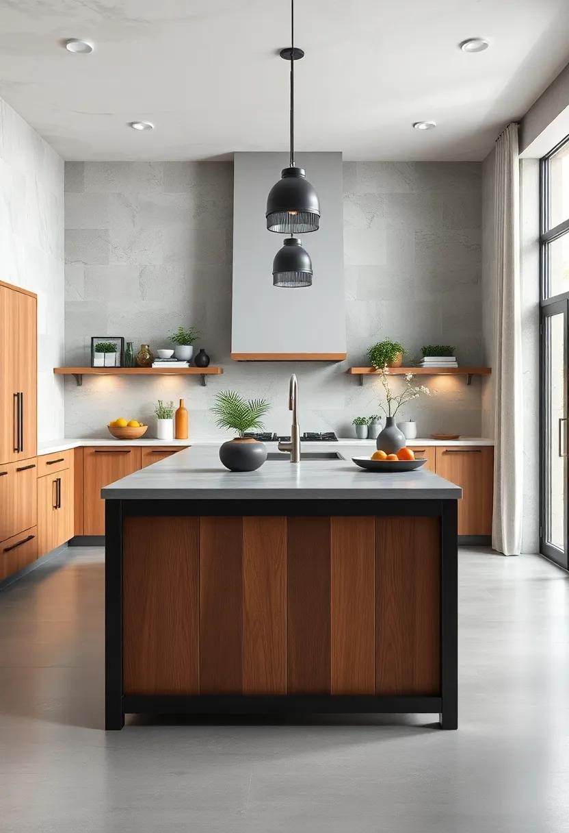 contemporary Steel and Wood Hybrid: Marrying the strength of steel with warm wooden accents, this hybrid island conveys a modern aesthetic while maintaining a warm and homey atmosphere