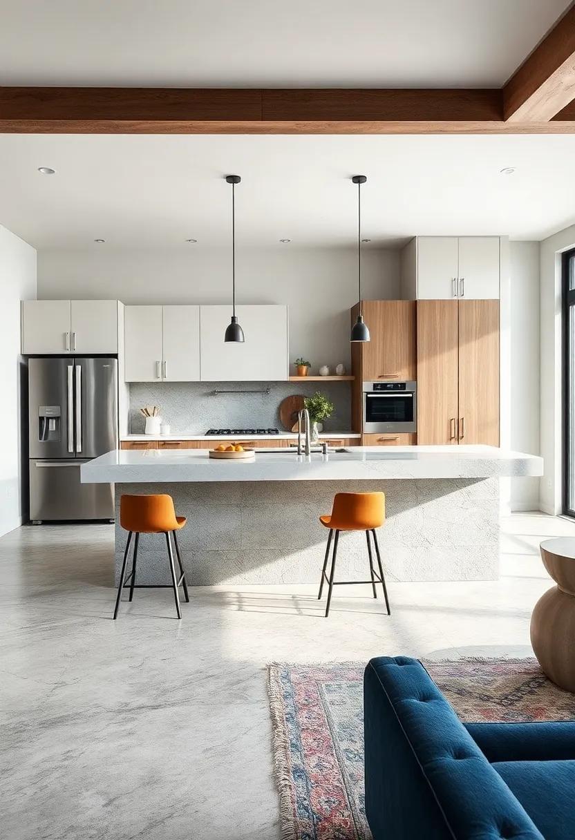 The Floating Island: Create an illusion of space with a floating island anchored to the wall. This innovative design frees up the floor for a more open and inviting kitchen layout