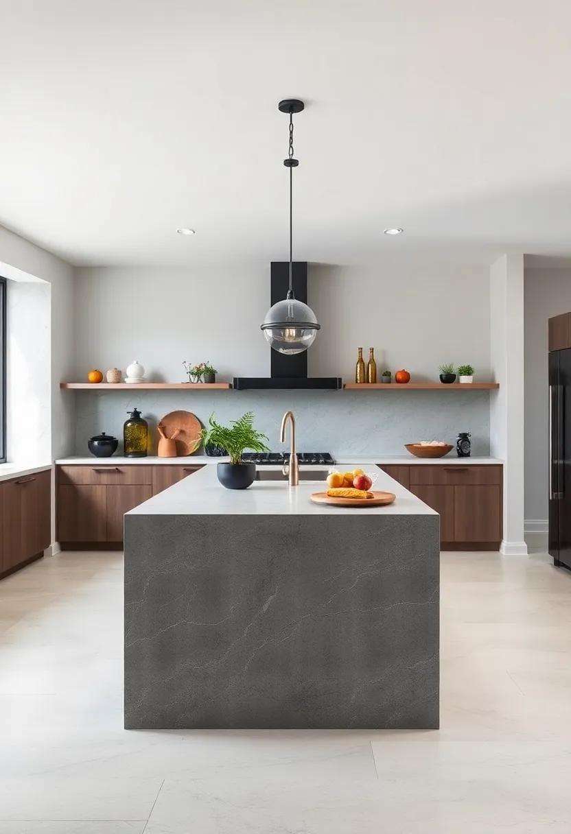 The Minimalist Concrete Monolith: Bold and unyielding, this concrete island stands as a statement piece in any kitchen. its raw texture and minimalist design harmonize with both industrial and modern aesthetics