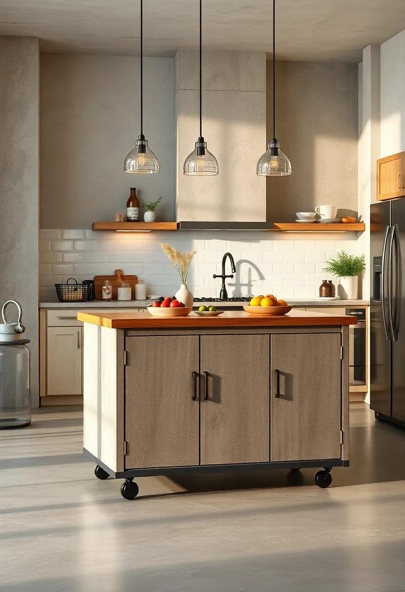 Rolling Island with Drop Leaves: Perfect for smaller kitchens, a rolling island with drop leaves offers flexibility.Expand your workspace when needed and tuck it away neatly when you want to reclaim space