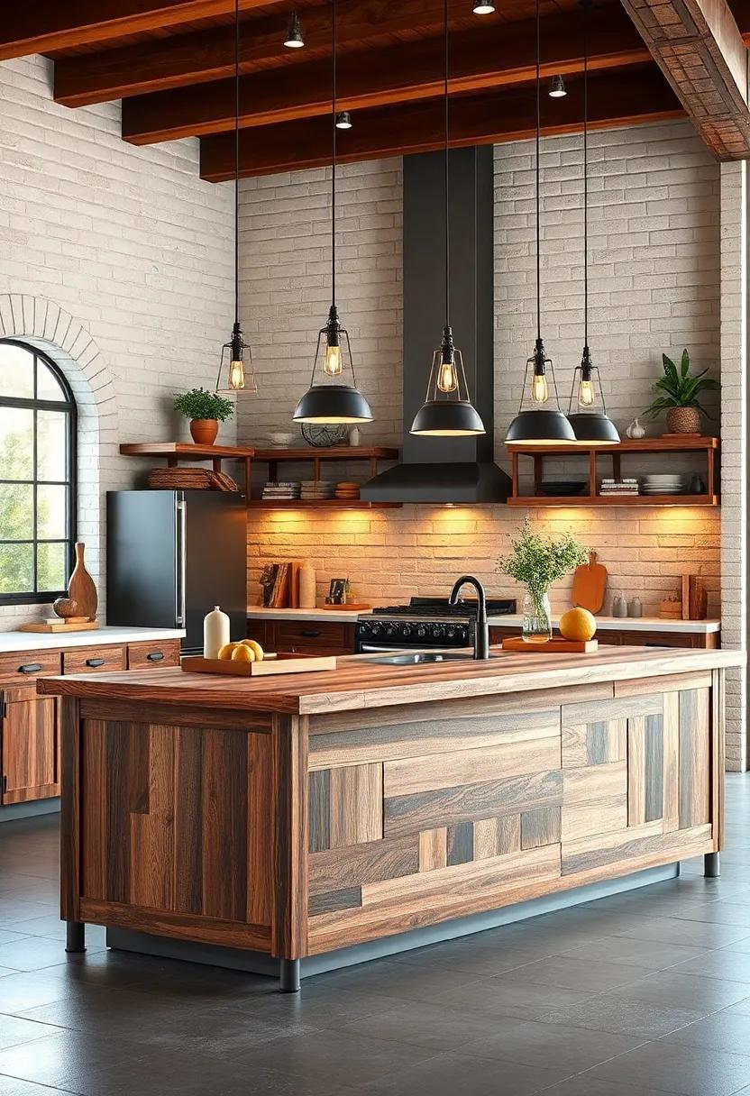 Rustic Reclaimed Wood Island: Embrace sustainability with an island handcrafted from reclaimed wood. This piece adds character and warmth,effortlessly blending industrial elements with a cozy,rustic vibe