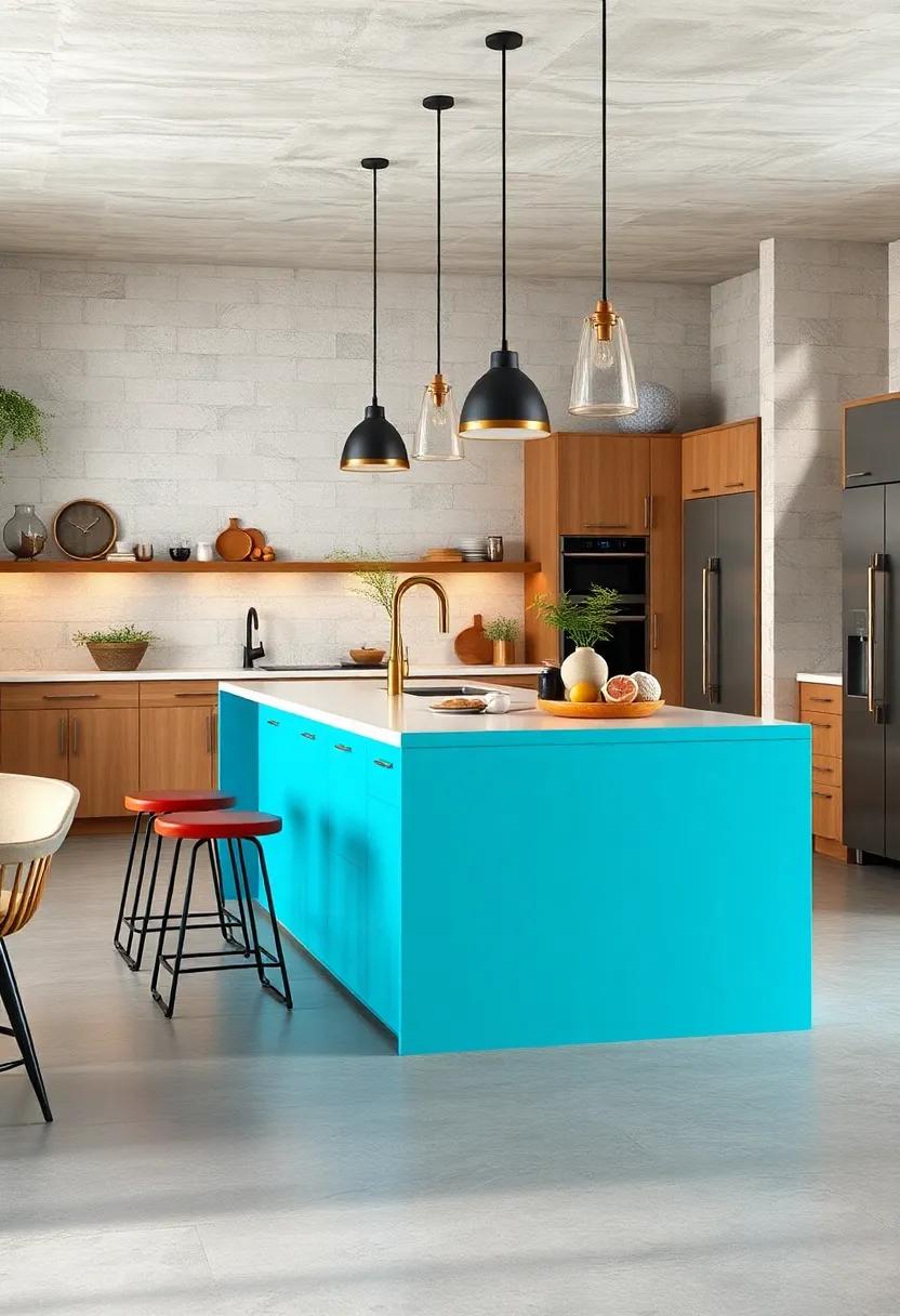 The Statement Color Island: Don’t be afraid to make a bold choice! A bright-colored island can serve as the focal point of your kitchen, bringing energy and personality to the heart of your home