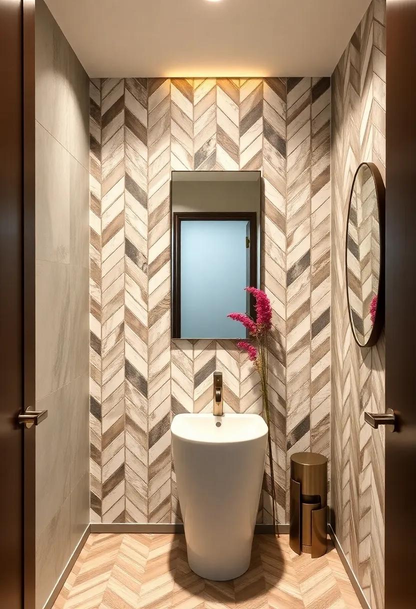 Mirrored Herringbone: Incorporate⁣ mirrored panels in a herringbone layout to create a sense of light and space in small ⁤powder⁢ rooms