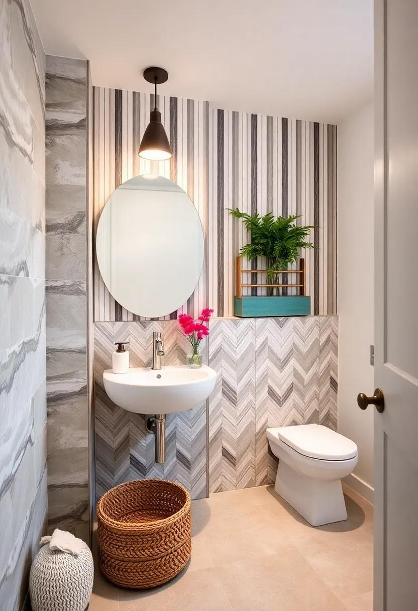 vertical stripes ⁢with herringbone: Mix vertical stripes with a herringbone ⁤pattern to create visual ​dynamism in your powder room