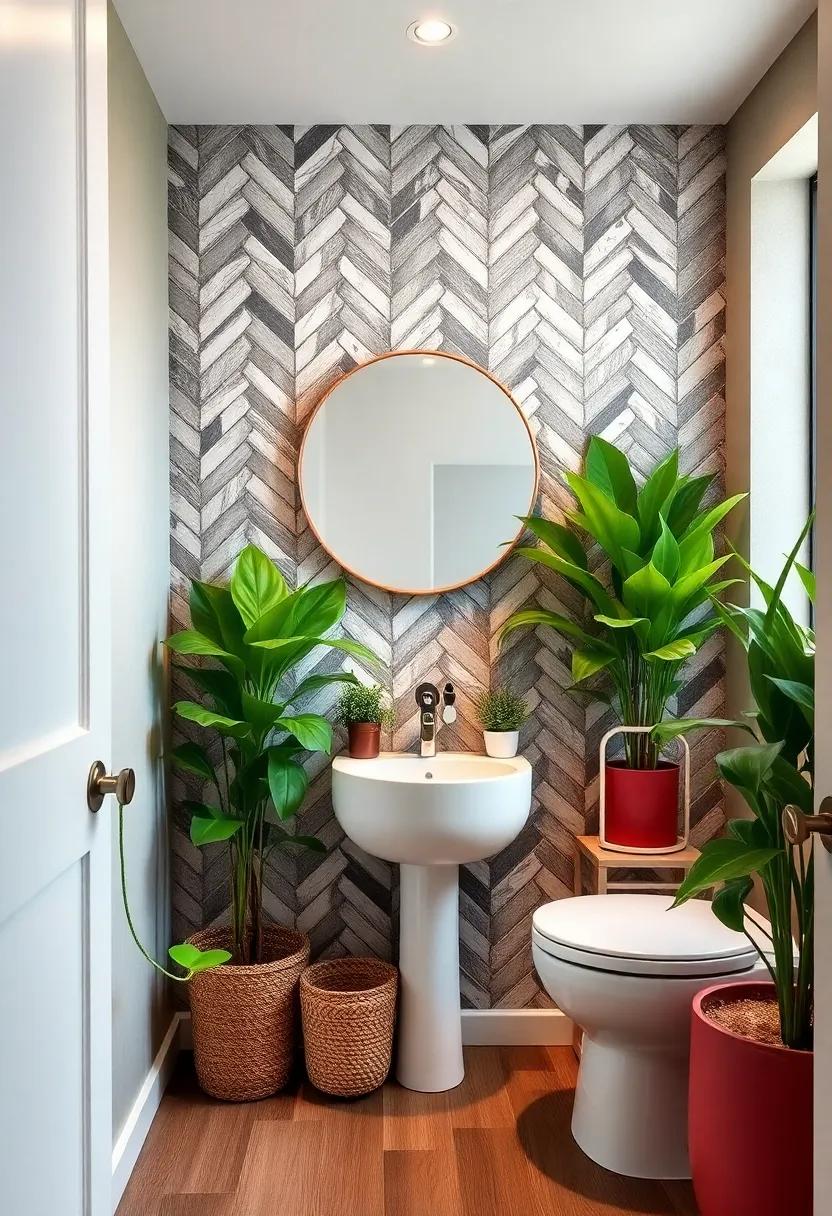 Indoor​ Plants: Frame your herringbone wall with lush indoor plants, adding a touch of nature and freshness to the space