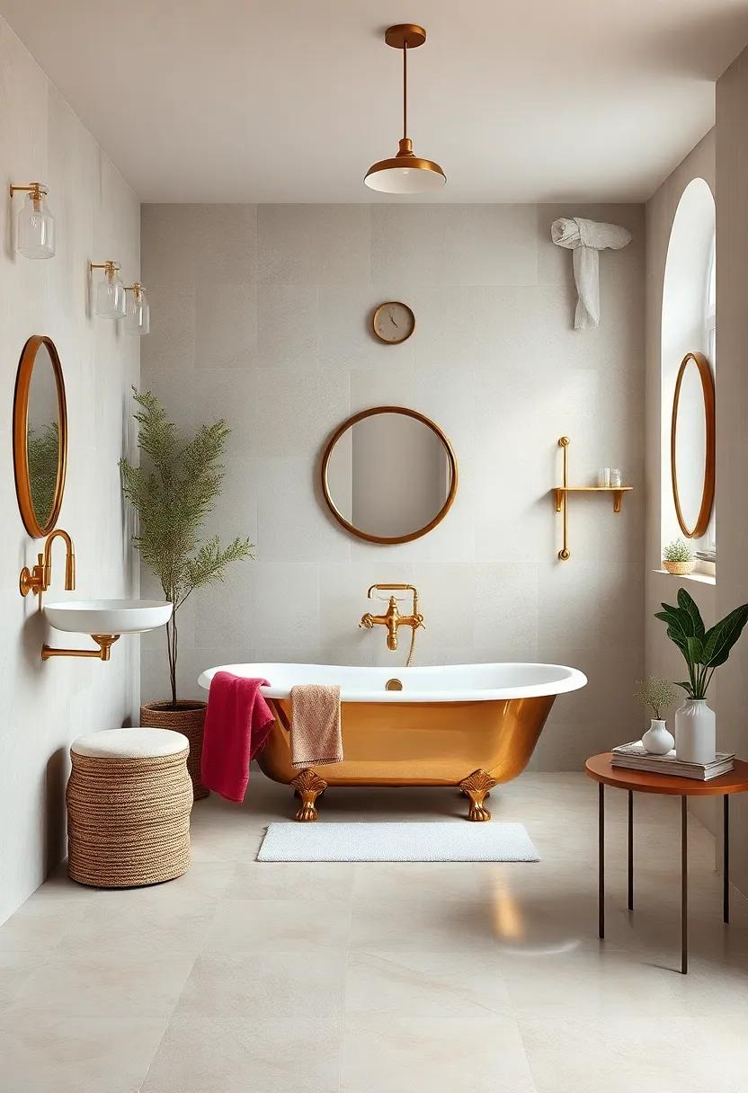 Embrace the Opulence: A centerpiece brass clawfoot bathtub adds a luxurious feel to your vintage bathroom, combining comfort and sophistication
