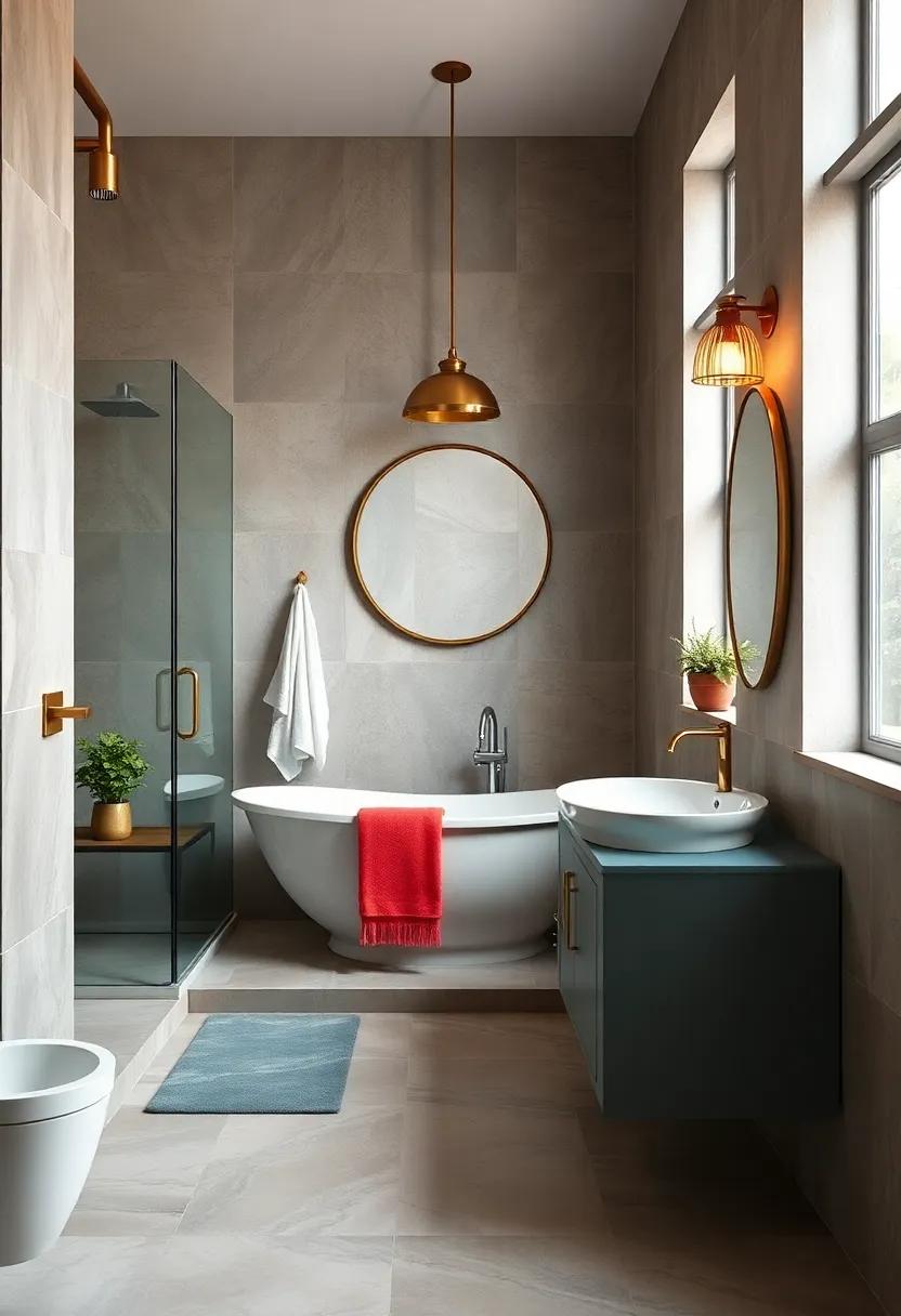 Brass Accents: Incorporate brass towel racks and hooks to infuse charm into your space while providing practical organization