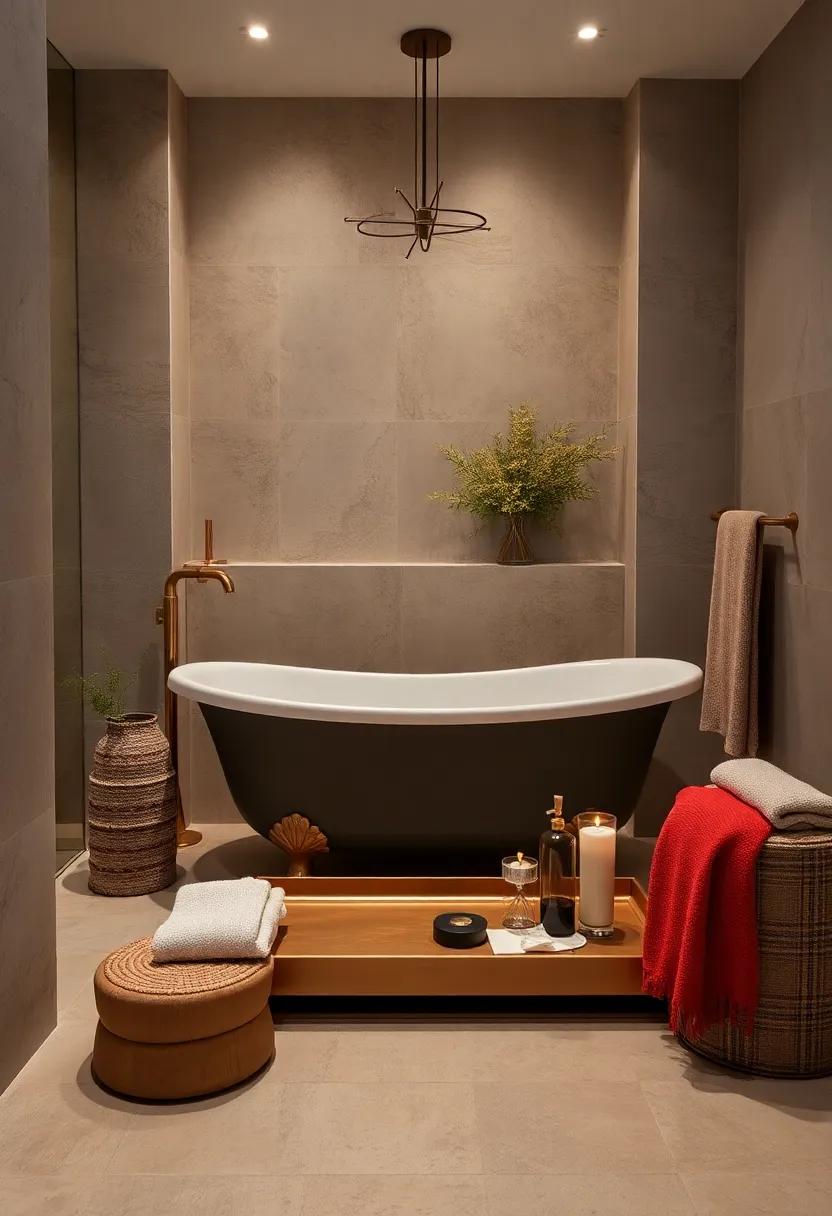 Unique Bath Trays: A brass bath tray can hold candles and bath essentials, making your soak moments even more inviting