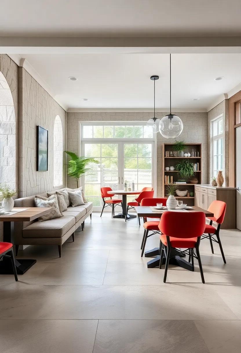 Bistro Style Seating: Create an inviting space with bistro-style tables and chairs, encouraging leisurely meals and conversation