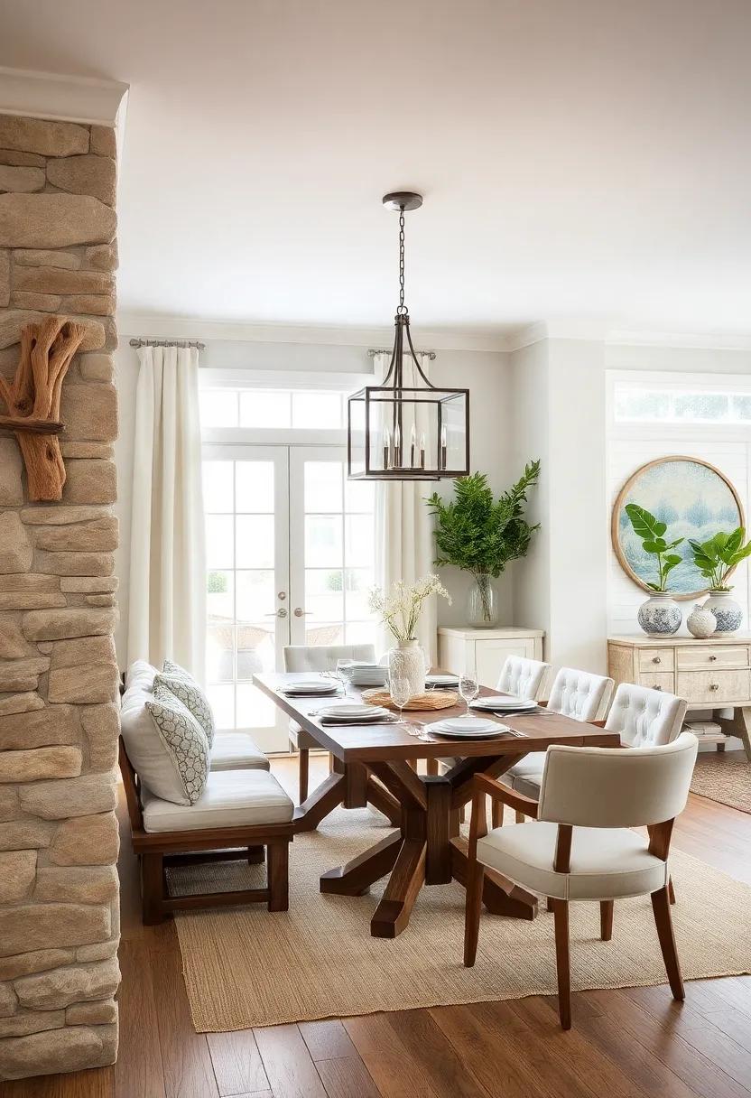 Driftwood Accents: Use reclaimed wood for tables and décor to add a rustic coastal charm that speaks of beachcombing adventures