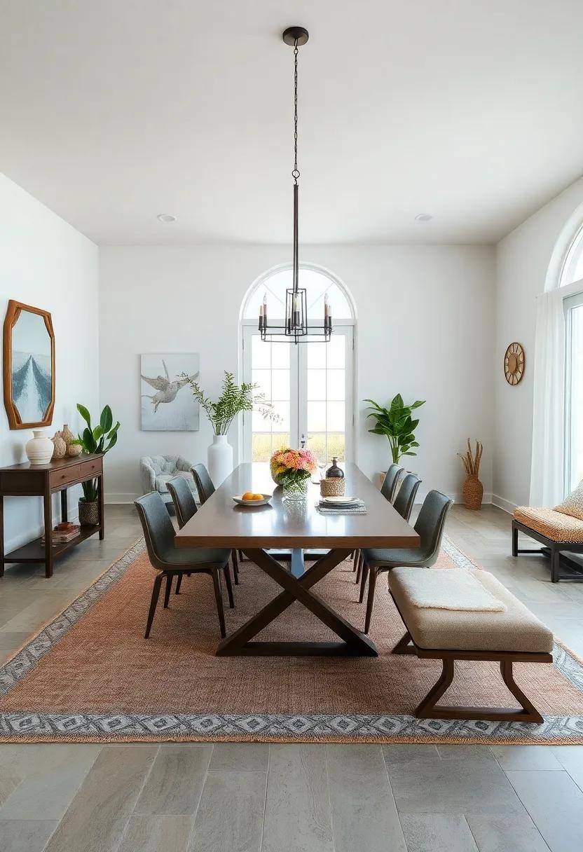 Layered Rugs: Use layered rugs with natural fibers beneath your dining table to introduce warmth and comfort