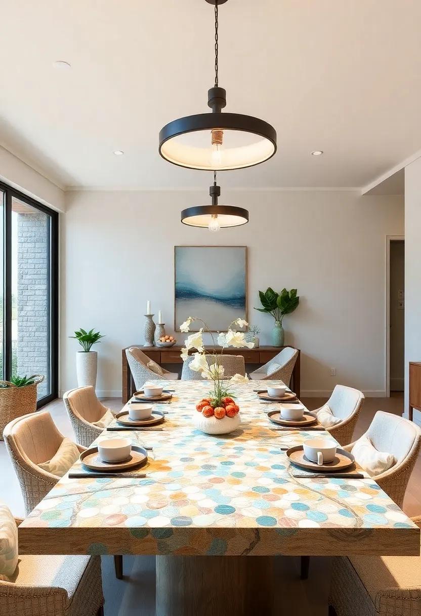 Mosaic Tabletops: Add a colorful mosaic tabletop featuring seashell patterns to spark joy and creativity during meals