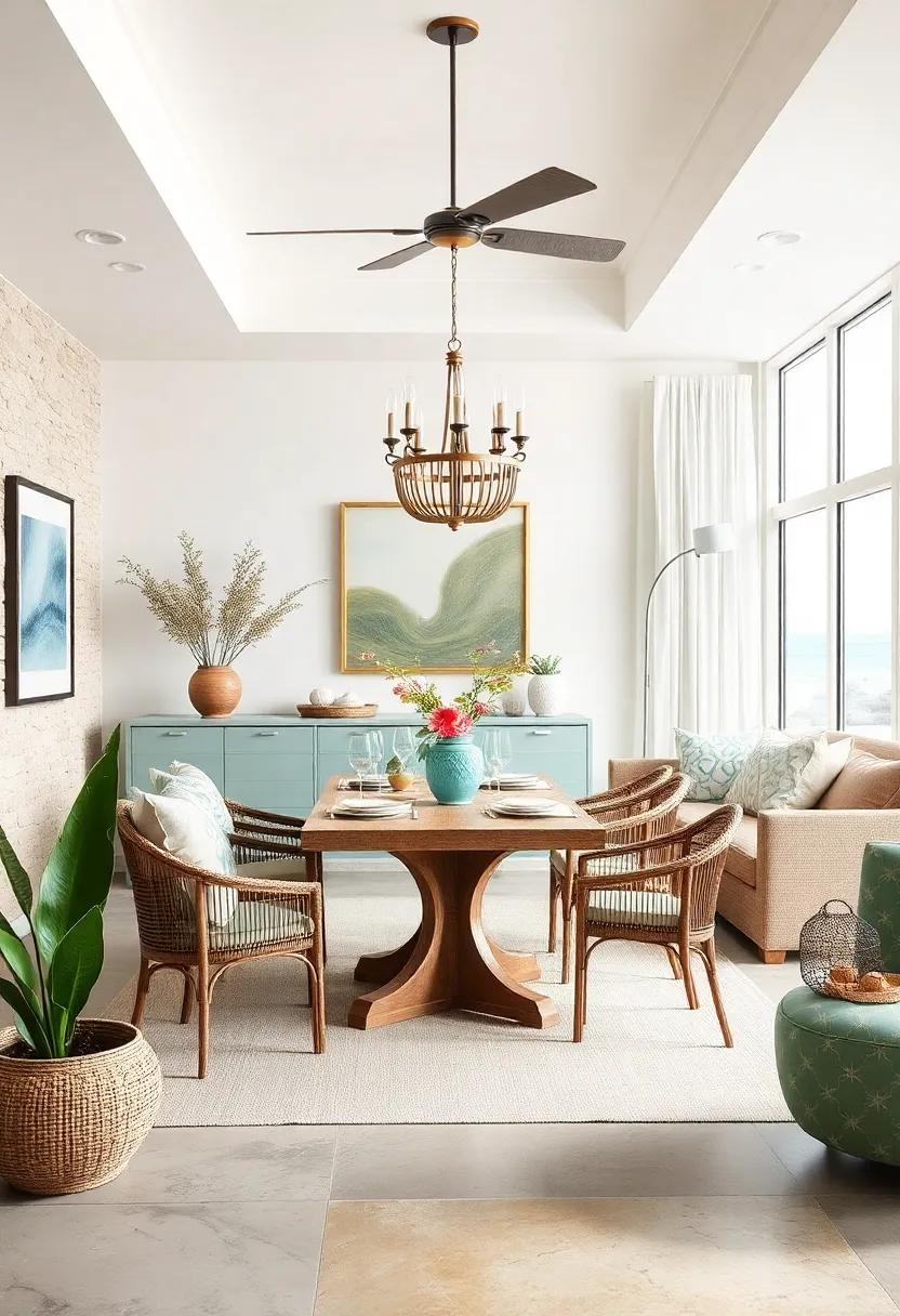 Ocean-Inspired Color palette: Soft shades of seafoam green and sandy beige create a soothing atmosphere reminiscent of tranquil shores