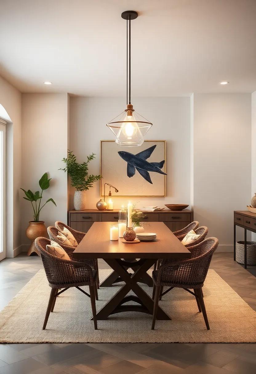 Soft, Ambient Lighting: Choose soft pendant lights or candles for a warm glow that creates a cozy, inviting atmosphere