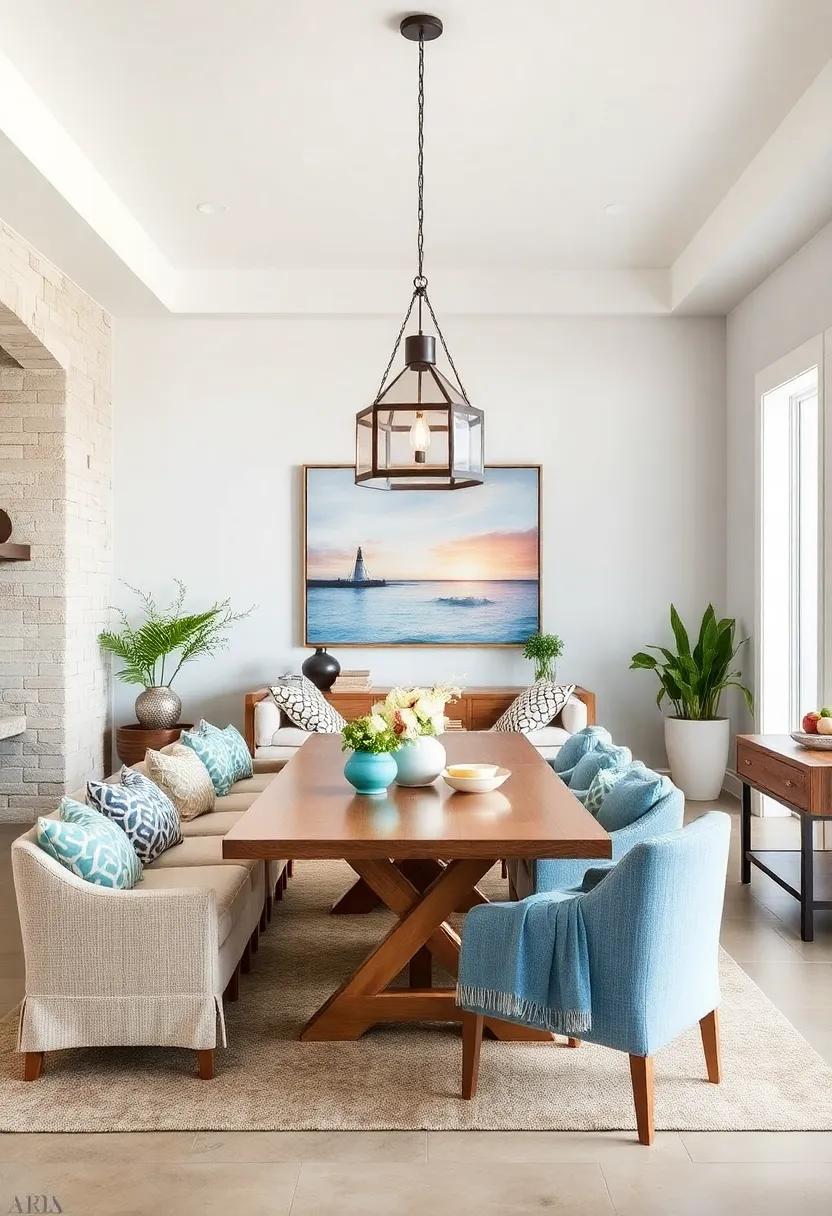 Statement Pieces: Consider a large artwork or fixture that acts as a focal point, reminiscent of a lighthouse or sunset