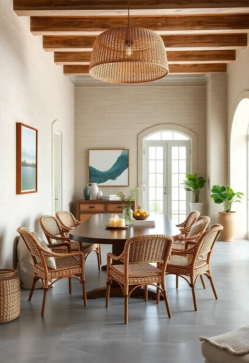 Wicker and Rattan Furnishings: Use wicker chairs or rattan light fixtures to infuse a relaxed, beachy feel into your space