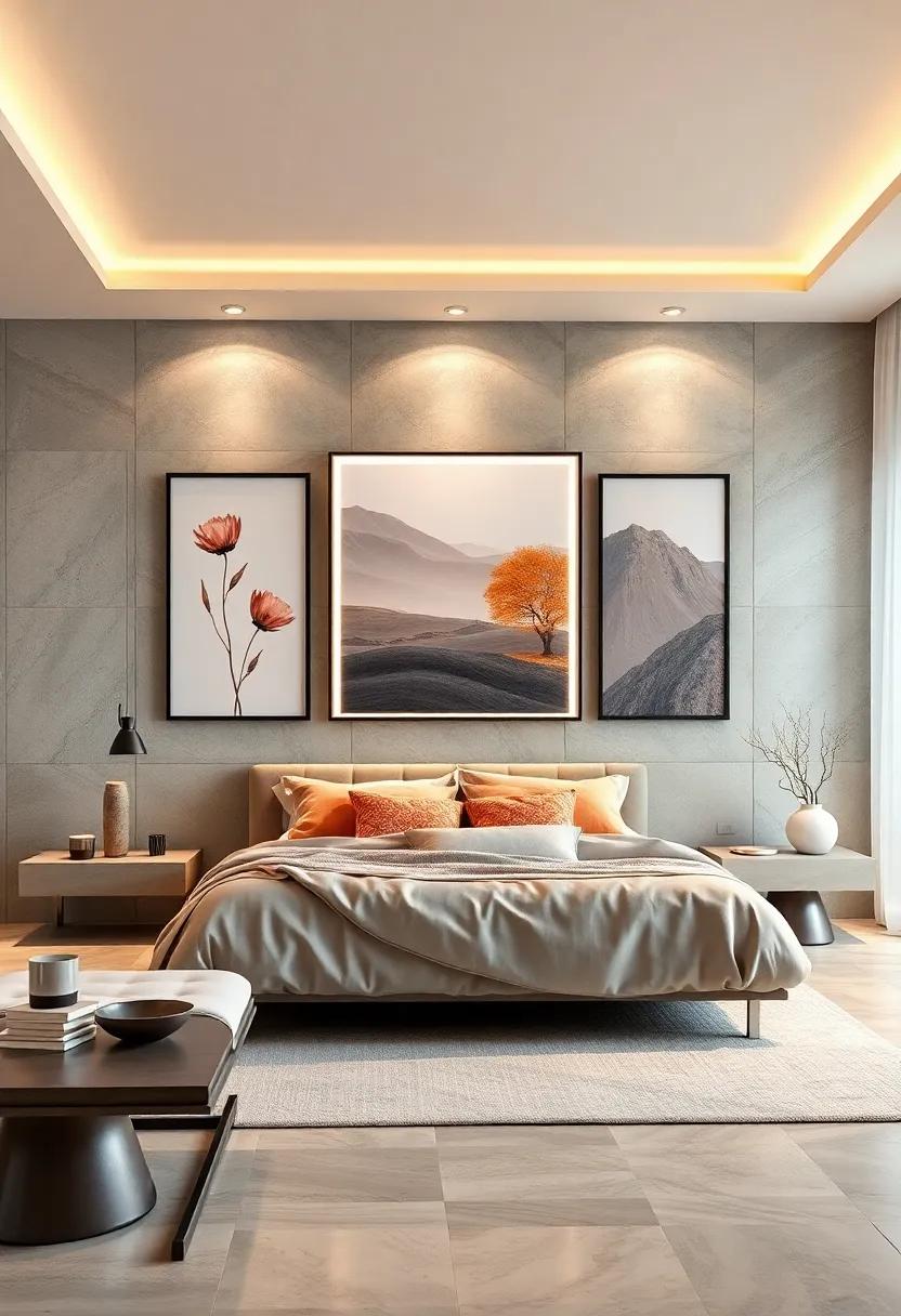 Artistic Lighting: Use illuminated art frames to highlight key pieces, merging functionality with a gallery-style aesthetic