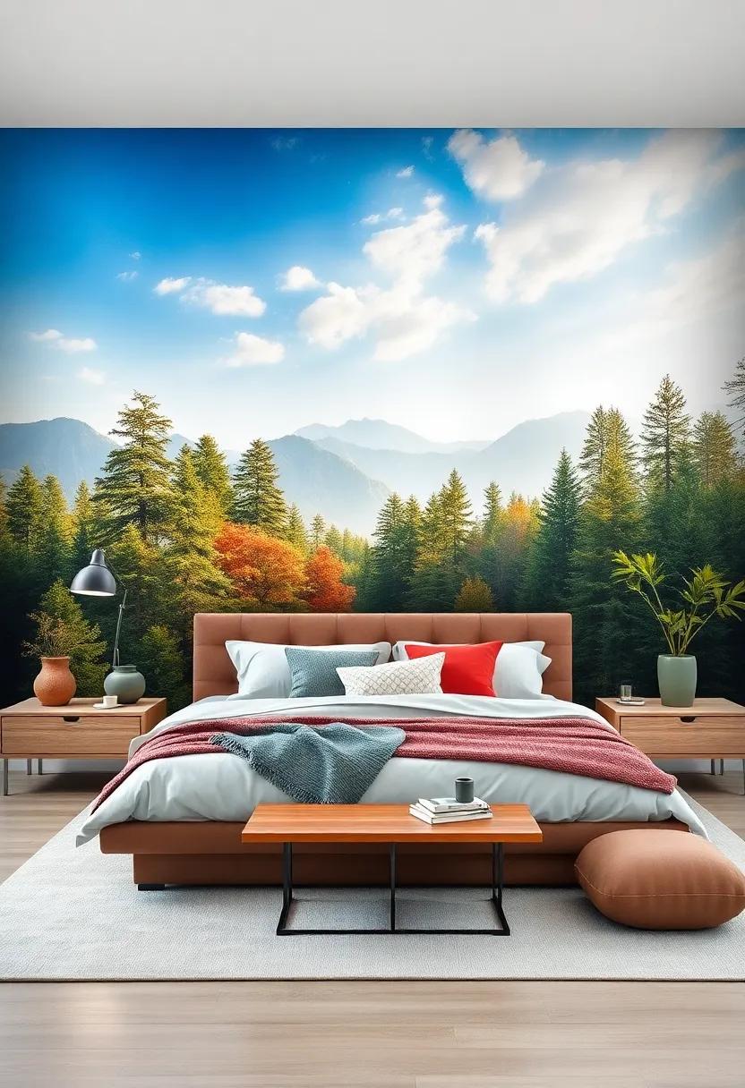 Nature-Inspired Murals: Transform an accent wall with a mural depicting serene landscapes or sweeping forests for a calming atmosphere