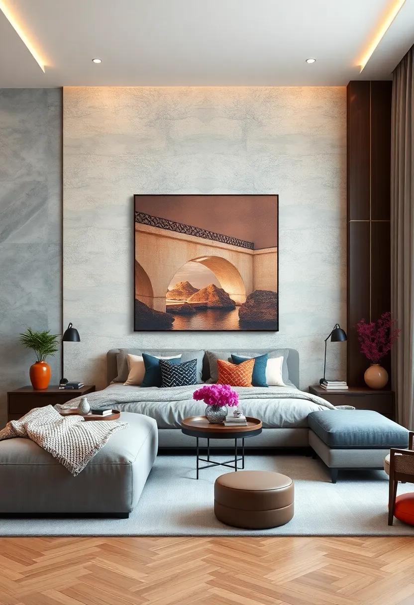 Oversized Statements: Choose a large canvas or mural that serves as a dramatic focal point, instantly elevating your room's style
