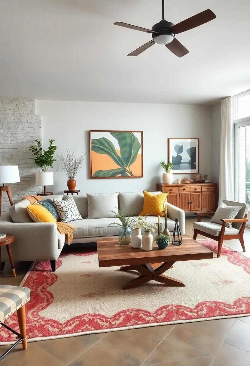 Embrace Vintage Chic: Mix a mid-century modern sofa with a rustic farmhouse coffee table for a look that feels curated and inviting