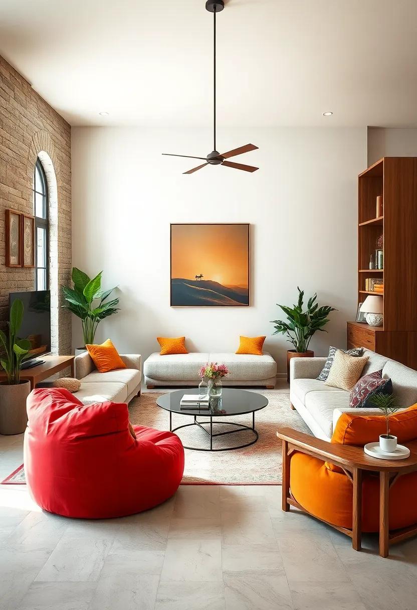 Retro Accents: Throw in pops of nostalgia with a classic bean bag or a brightly colored bean chair to lighten the mood against serious wooden furniture