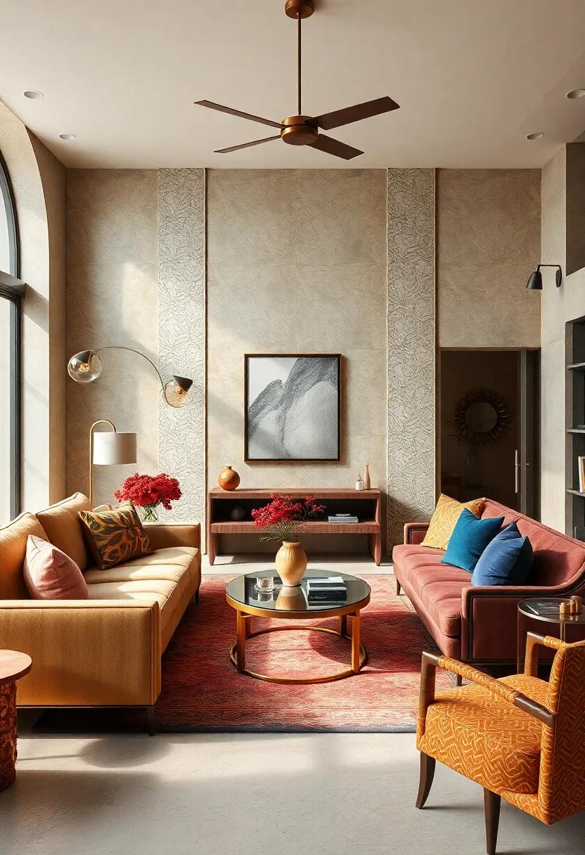 Artistic Fabrics: Use upholstery in bold fabrics, such as velvet or brocade, on contrasting furniture pieces to create a blend of elegance and creativity