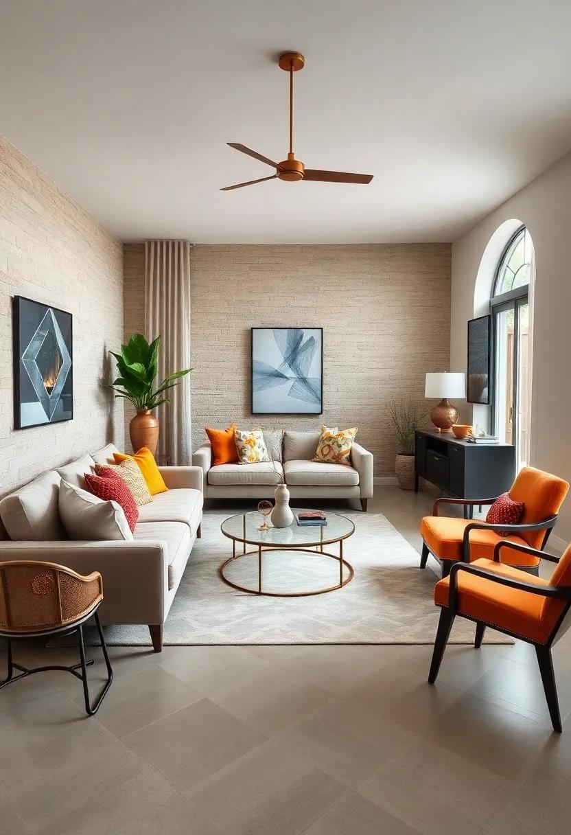 Eclectic Seating: Use an assortment of seating options, from a contemporary loveseat to vintage dining chairs, to encourage casual conversation