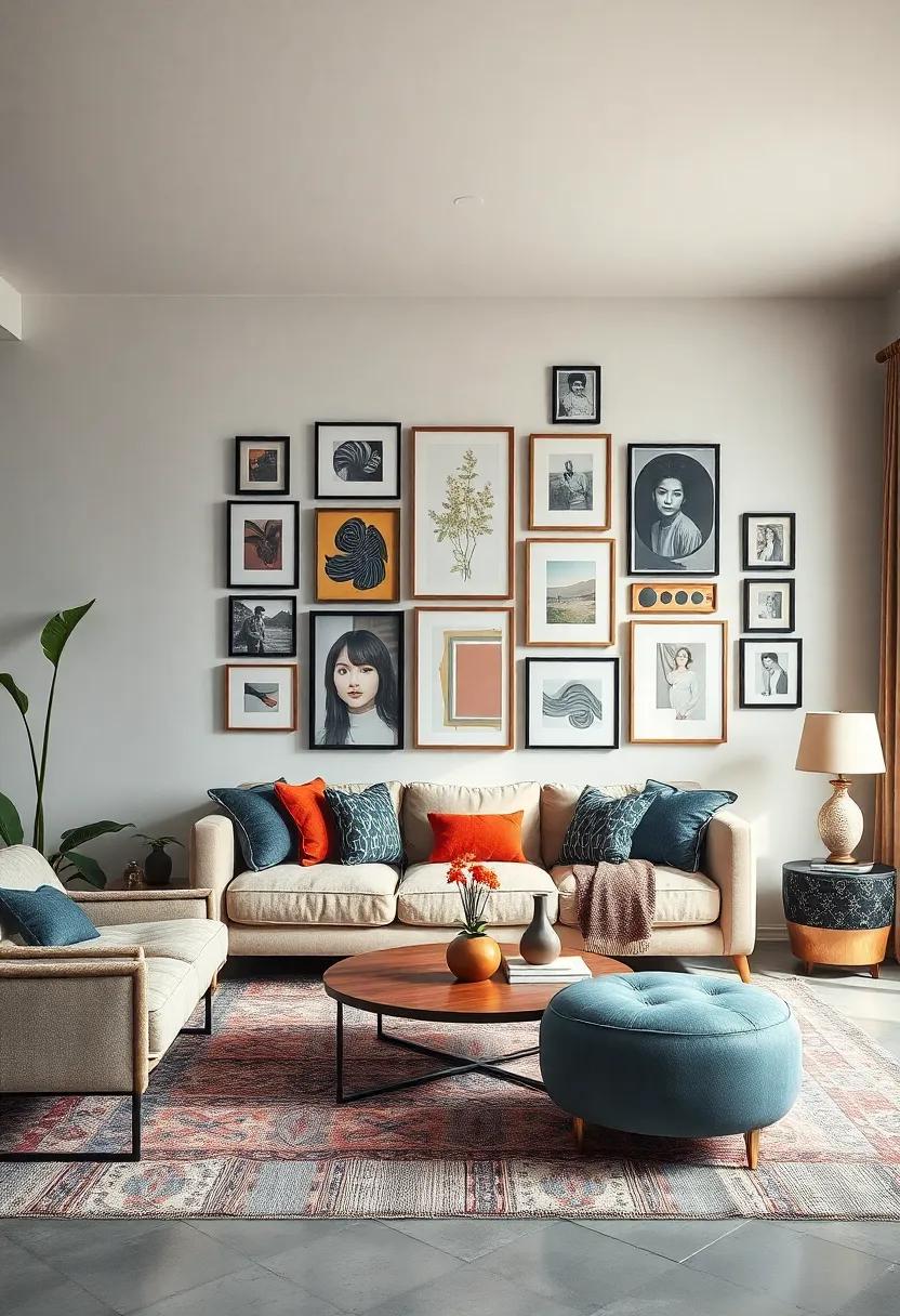Eclectic Gallery Wall: Create a gallery wall with an assortment of frames and artworks, mixing modern prints with vintage photographs to tell a unique story