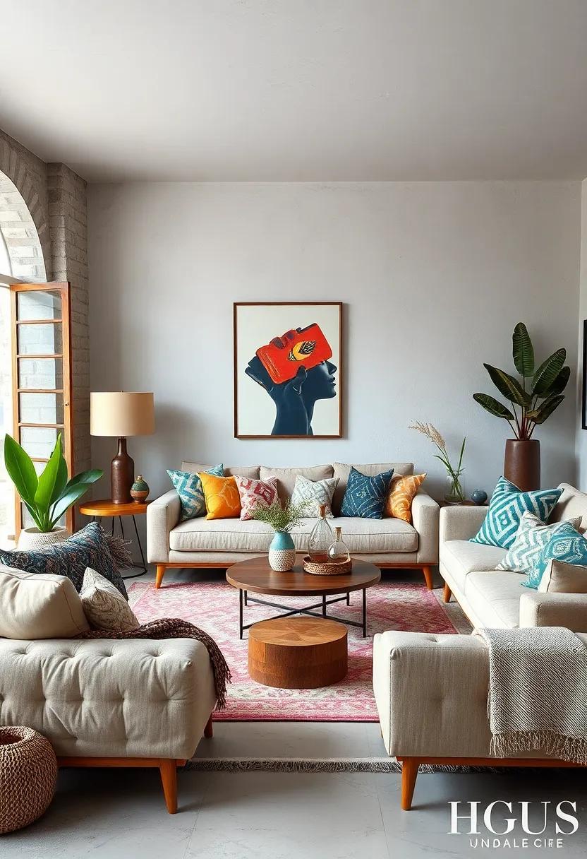 Bohemian Flair: Layer patterned textiles and throw pillows from different cultures alongside minimalist Scandinavian furniture to create a free-spirited vibe