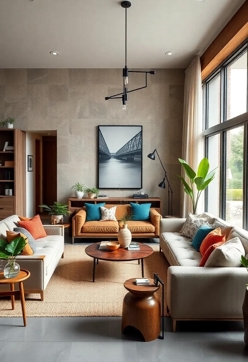 Nature's Touch: Balance modern furniture with potted plants and natural wood accents that ground the space and bring in warmth