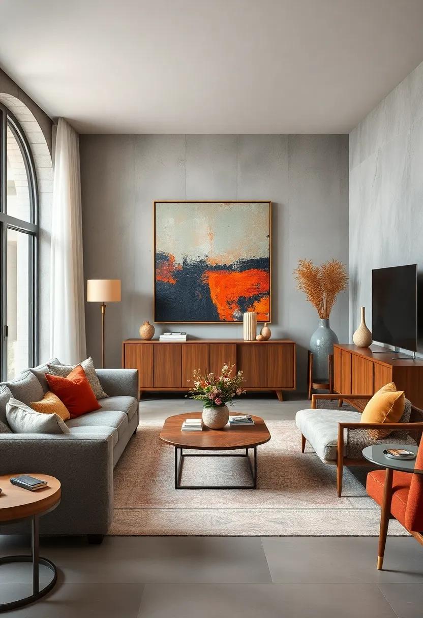 Artistic Contrasts: Display abstract art on the walls while incorporating a traditional wooden sideboard to juxtapose contemporary and classic aesthetics