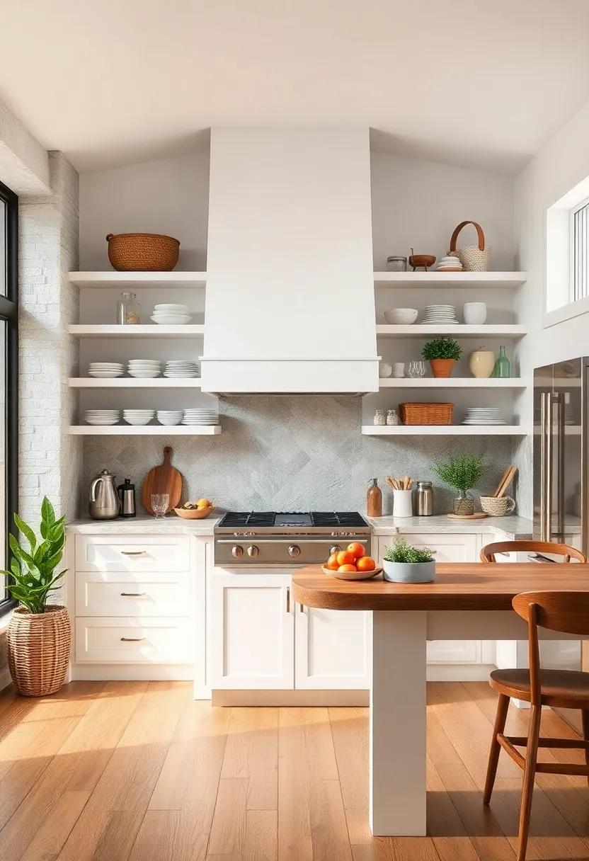 Add Open Shelving: use open shelves to display vintage dishware and rustic baskets,creating an inviting and accessible atmosphere