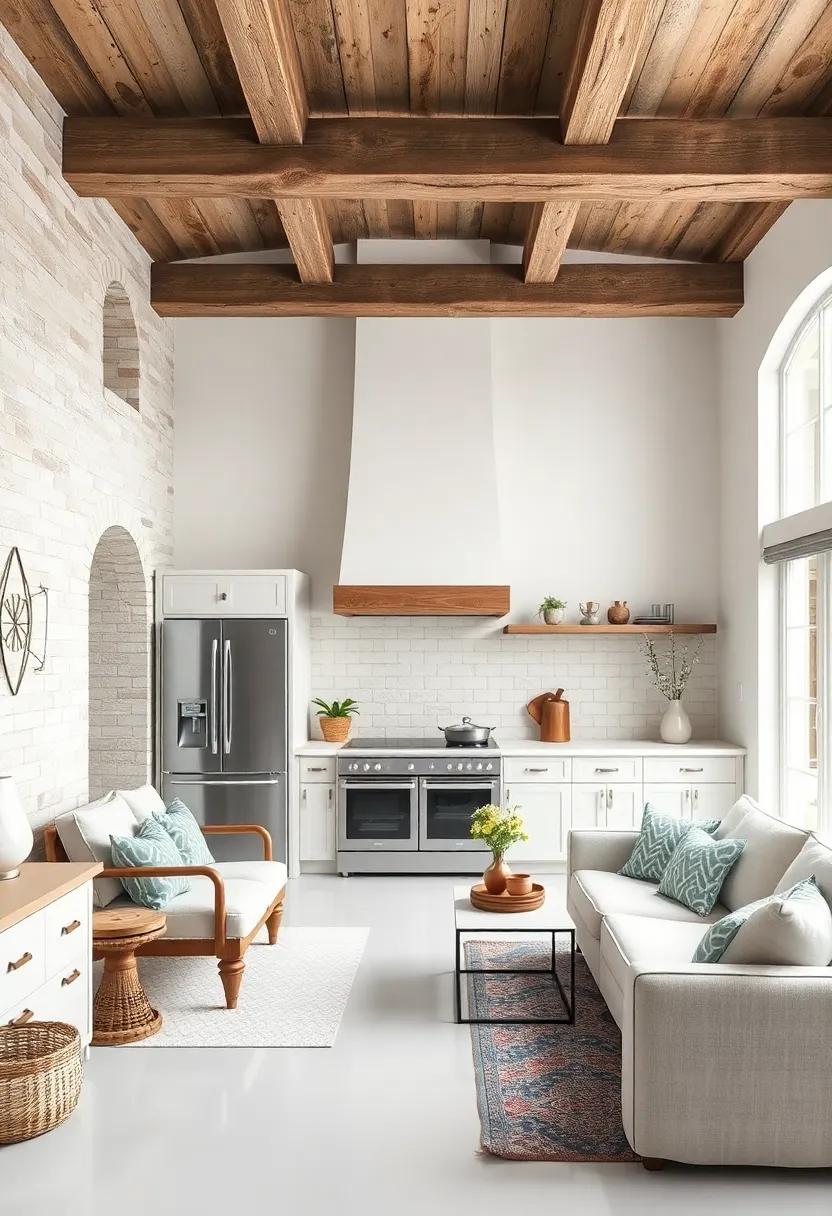 Choose Rustic Wood Accents: Incorporate weathered wooden beams and reclaimed wood shelves to add warmth and character to your space