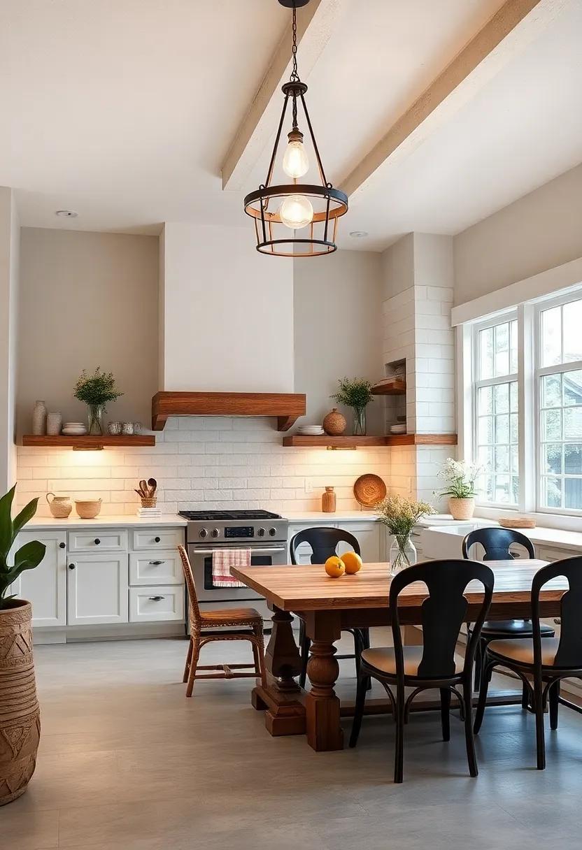 Hang a Statement Light Fixture: Choose an oversized pendant or chandelier that serves as a focal point and infuses charm into the kitchen