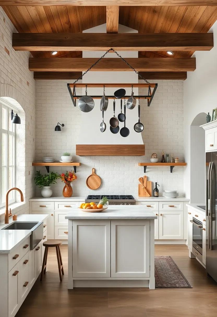 install a Pot Rack: Hang a stylish pot rack above an island or countertop to keep your cookware accessible and organized