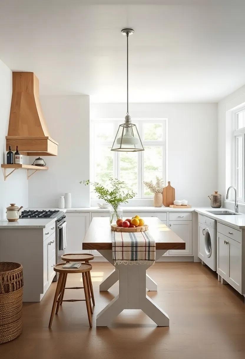 Layer with Textiles: Incorporate soft cotton or linen textiles, such as dish towels and table runners, in subtle patterns to add texture and comfort