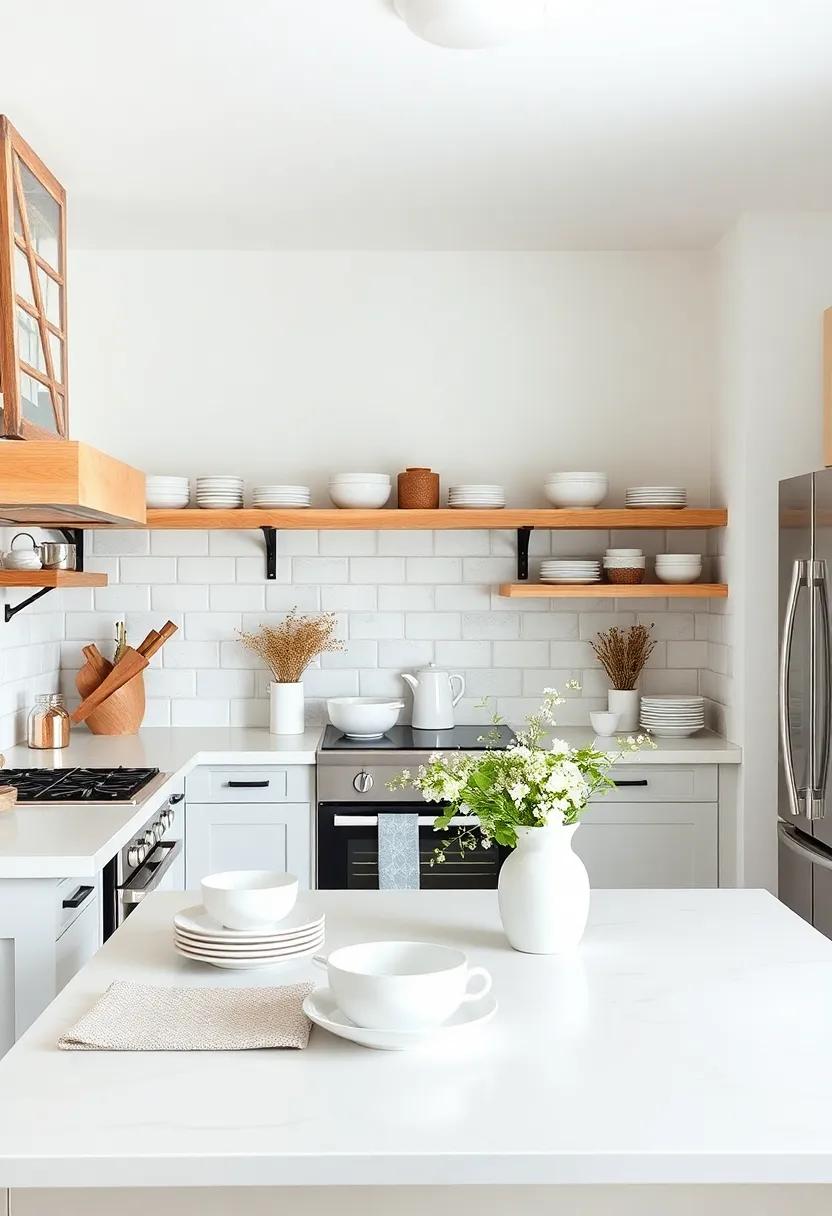 Utilize Ceramic dishware: Choose beautiful, white ceramic dishware to enhance the kitchen's simplicity while still looking elegant