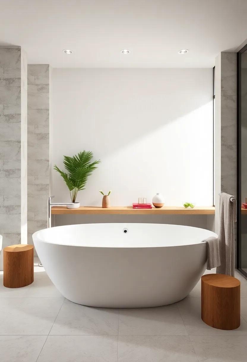 Freestanding Bathtub: Consider a sculptural freestanding tub that serves as a stunning centerpiece and elevates the spa-like experience