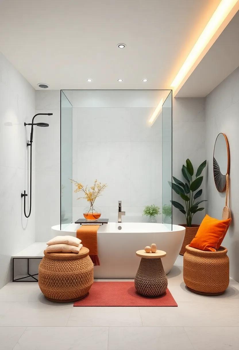 Glass Shower Enclosures: Opt for clear glass enclosures for showers to maintain an uninterrupted visual flow and maintain the illusion of space